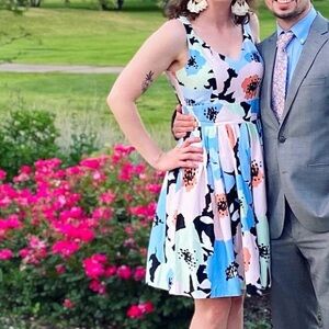 Calvin Klein pastel floral knee length dress EUC